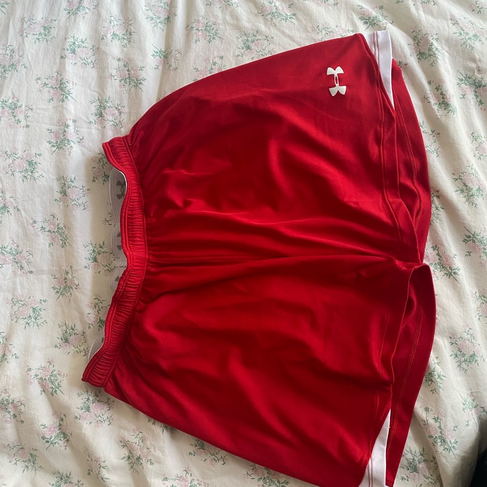 Under Armour Red and White Sports Shorts